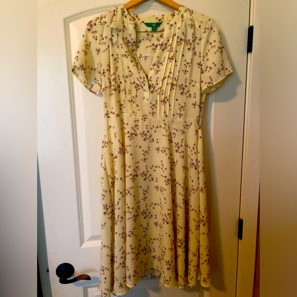 Light yellow sheer dress with pink flowers